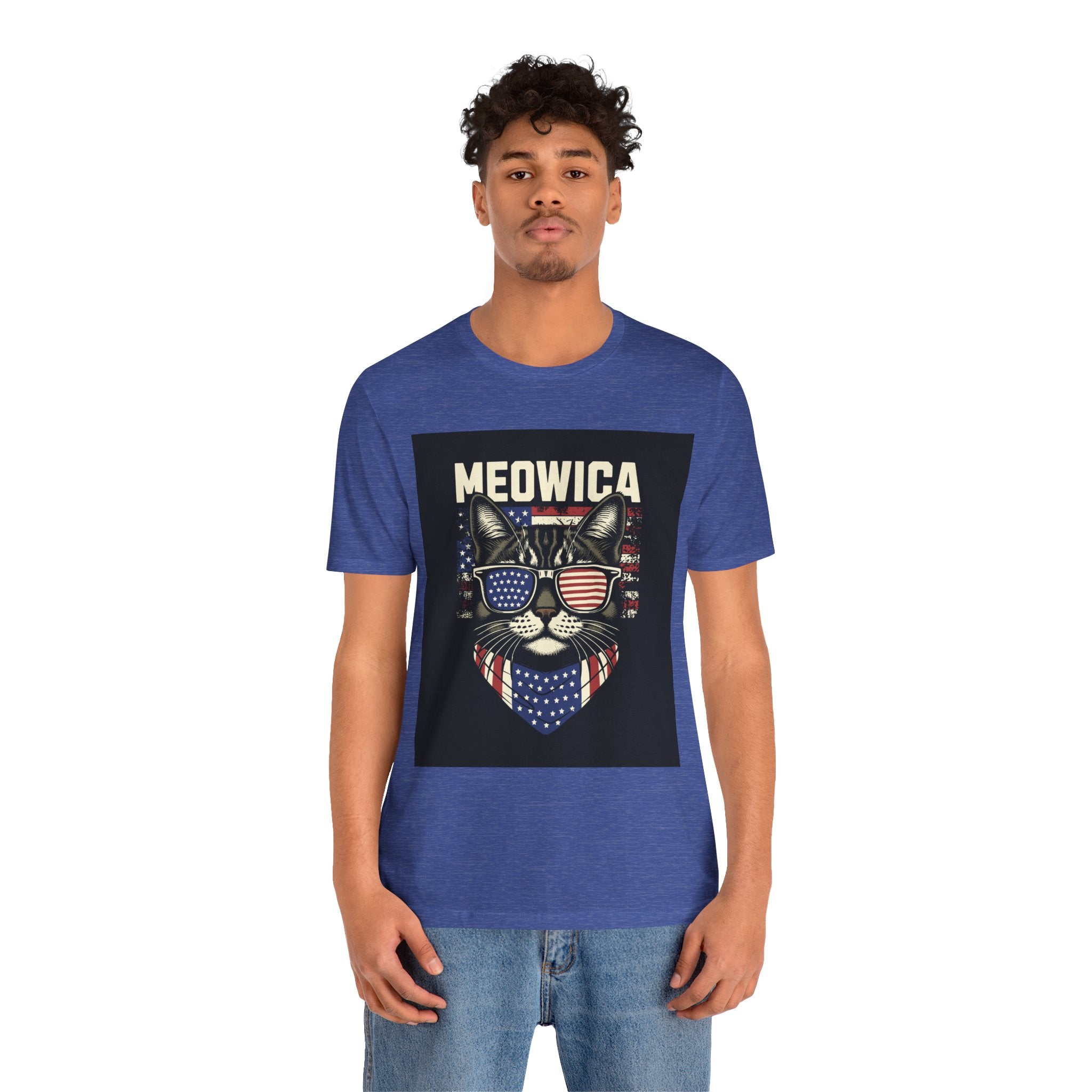 Meowica Cat Tee — Patriotic USA Flag Sunglasses Graphic T-Shirt