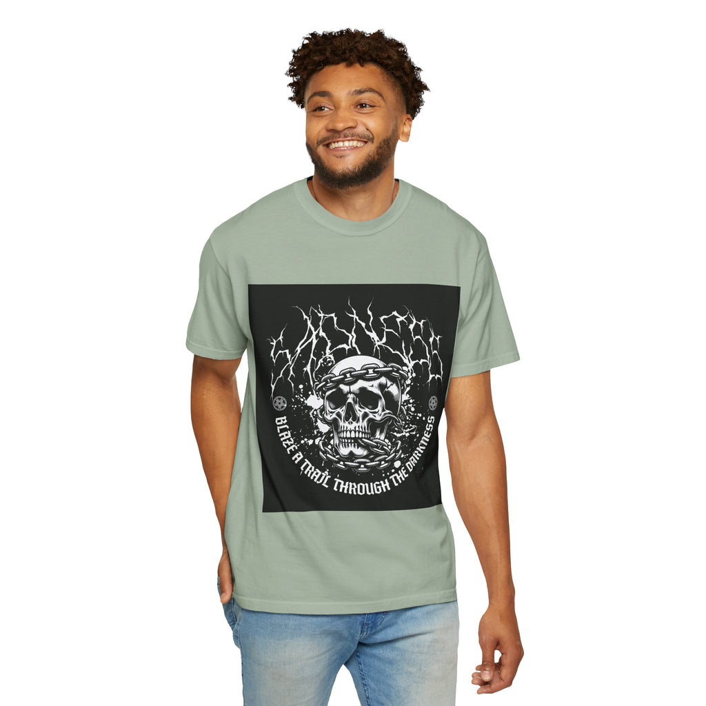 Graphic T-Shirt — 'Break a Path Through the Darkness' Skull Lightning Design