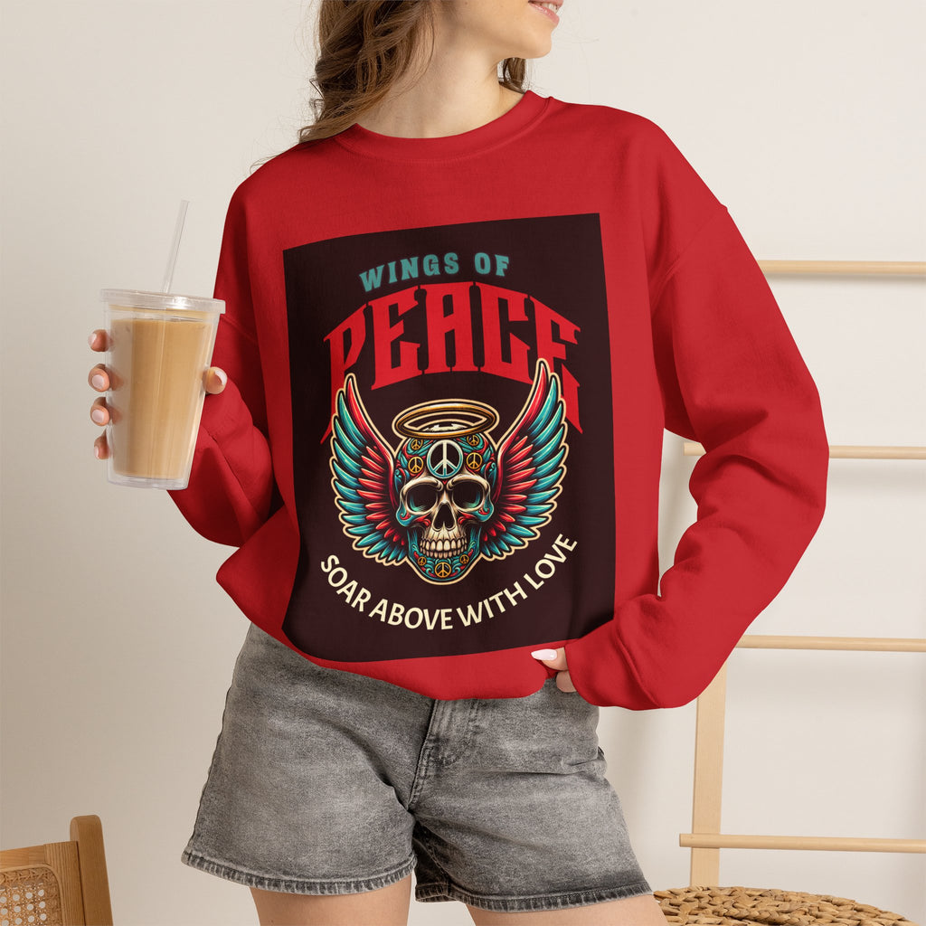 Wings of Peace Skull Crewneck Sweatshirt — Soar Above With Love Graphic
