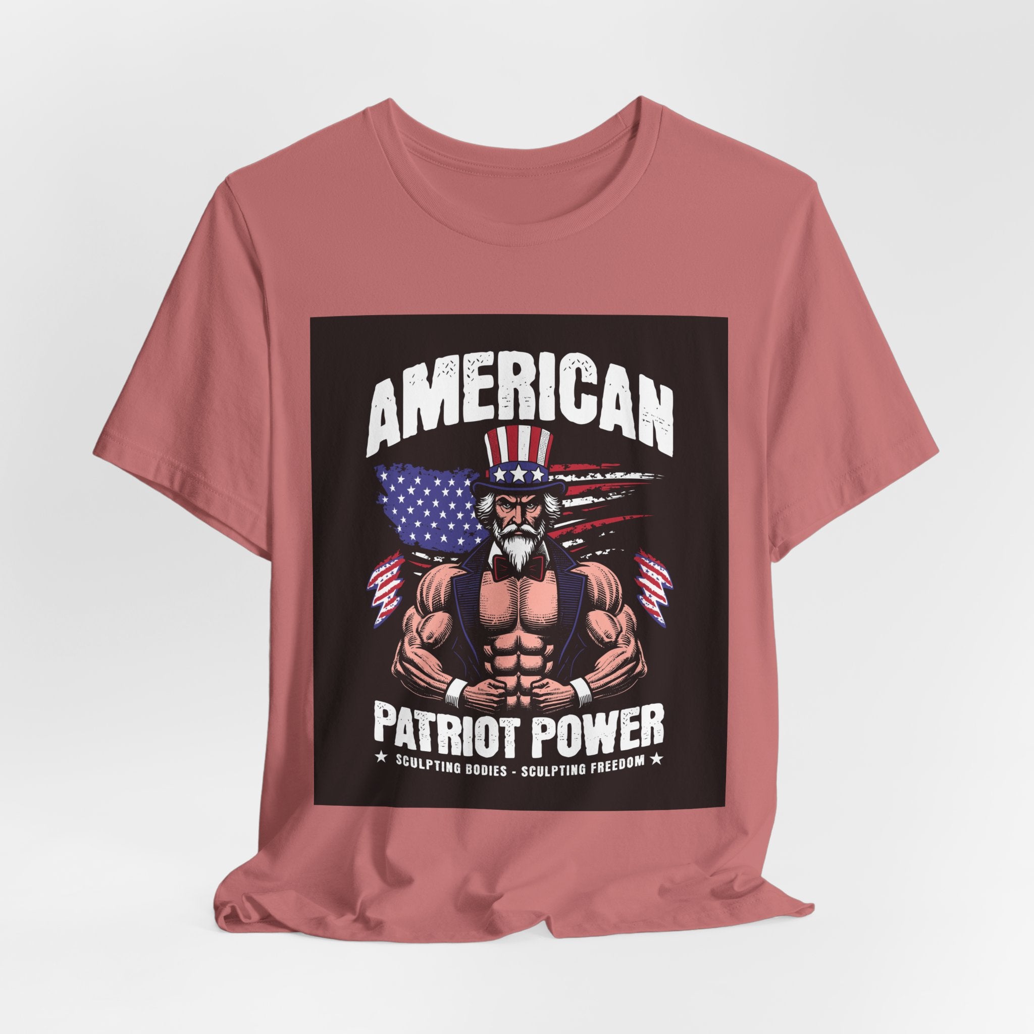 Patriot Power T-Shirt — American Flag Uncle Sam Muscle Graphic Tee