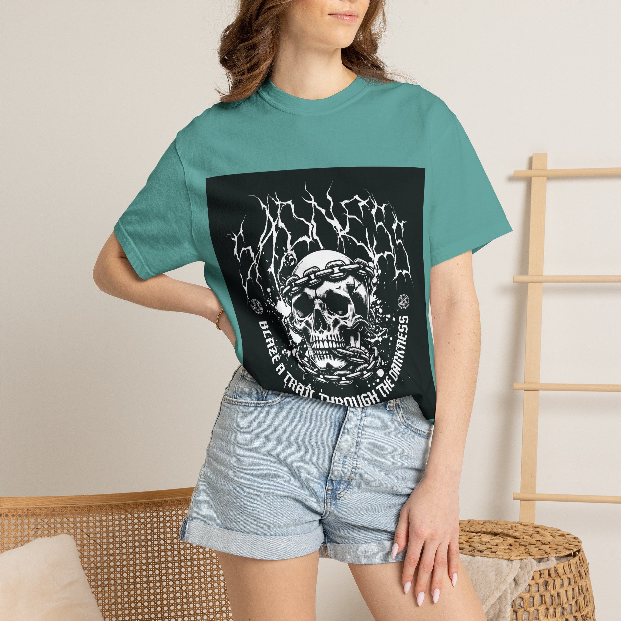 Graphic T-Shirt — 'Break a Path Through the Darkness' Skull Lightning Design