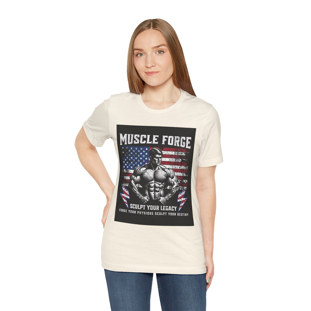 Muscle Forge American Flag Gym Tee — "Sculpt Your Legacy" Fitness T-Shirt