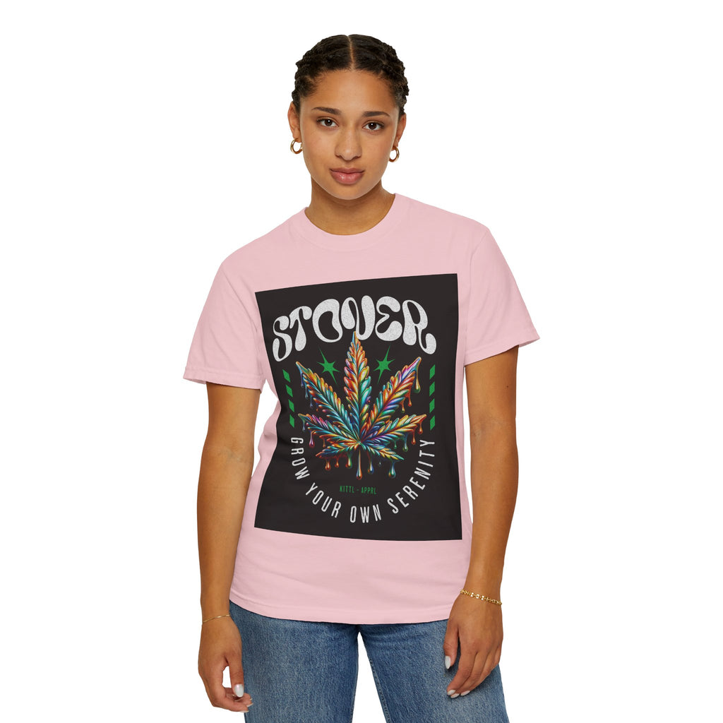 T-Shirt — Stover "Grow Your Own Serenity" Colorful Cannabis Leaf Graphic