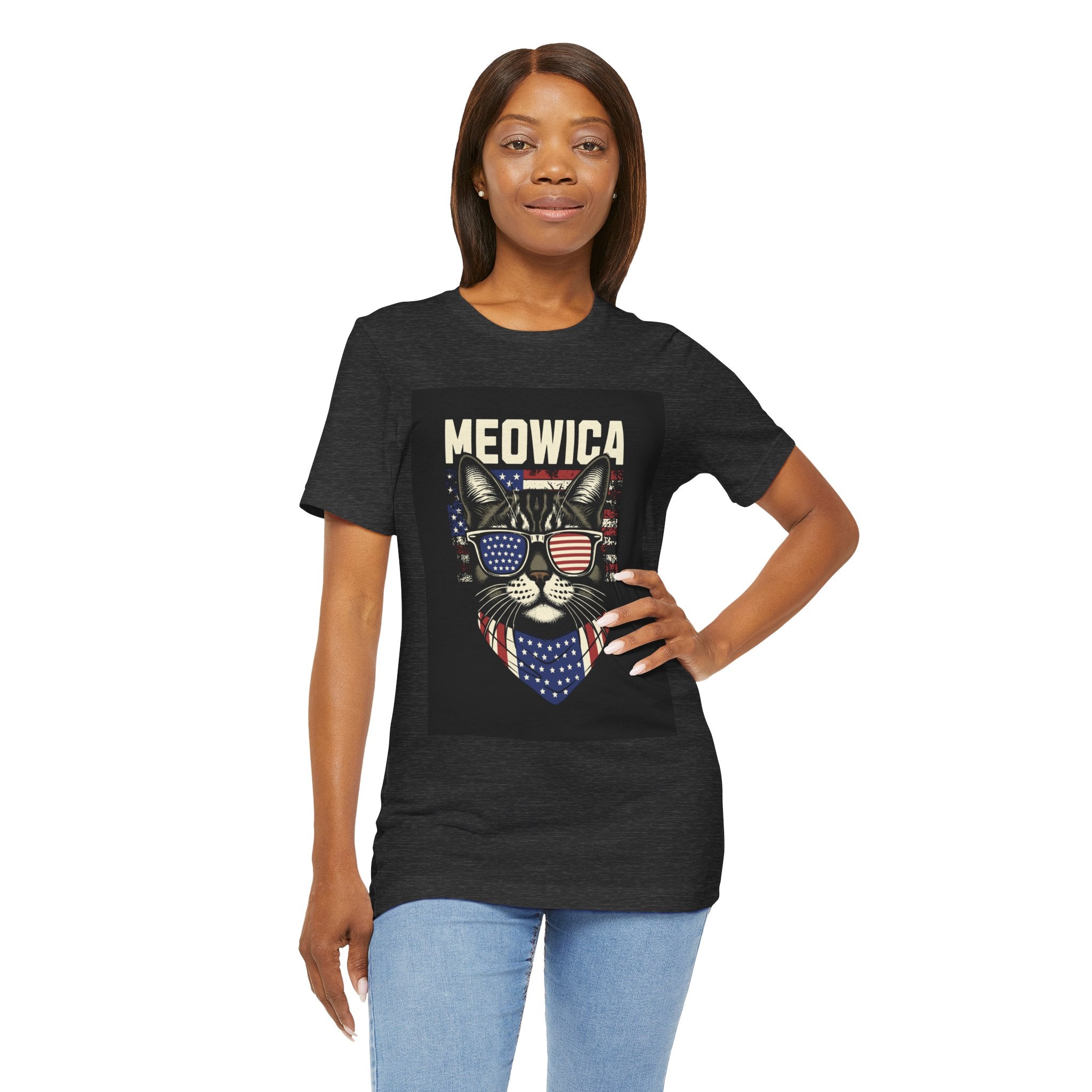Meowica Cat Tee — Patriotic USA Flag Sunglasses Graphic T-Shirt