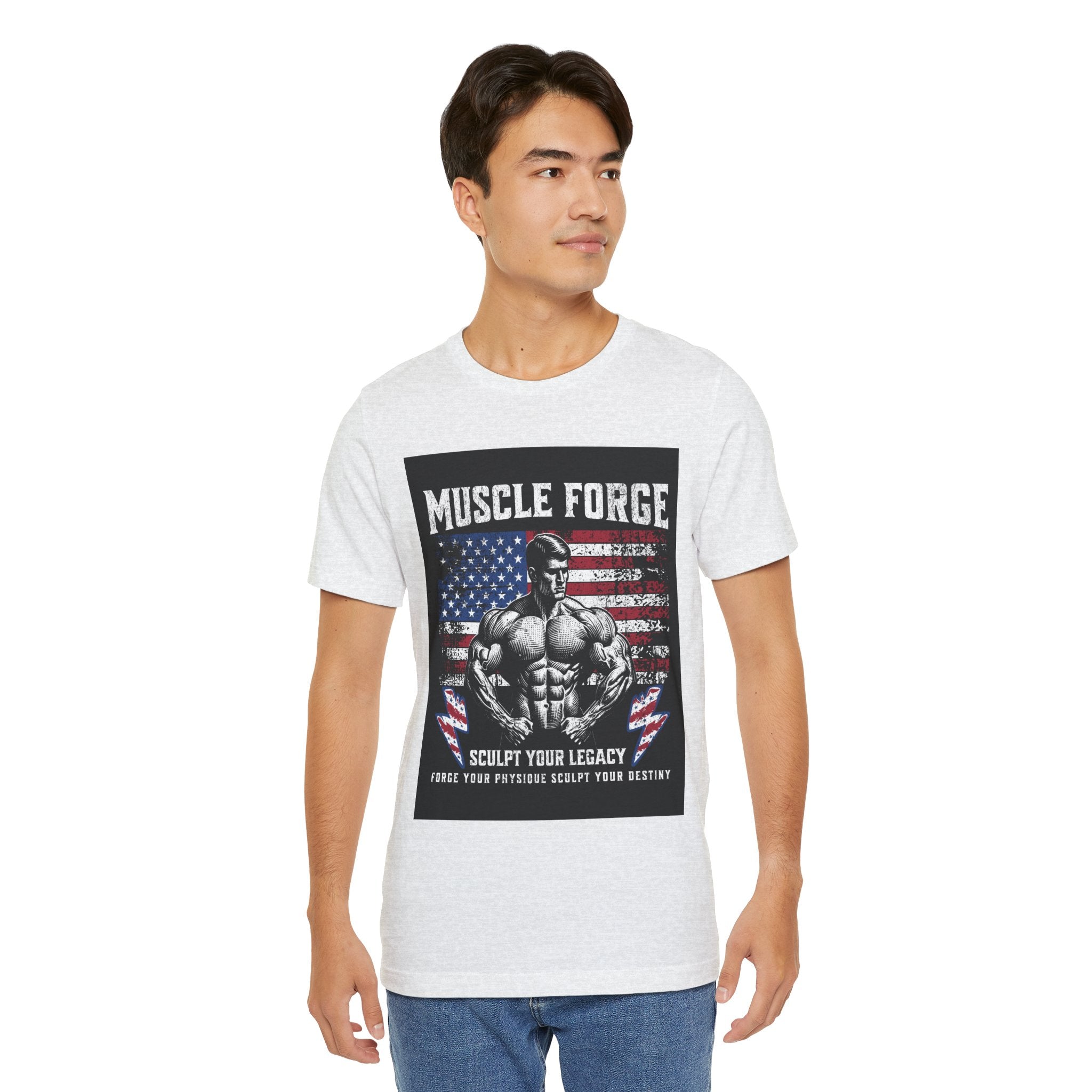 Muscle Forge American Flag Gym Tee — "Sculpt Your Legacy" Fitness T-Shirt