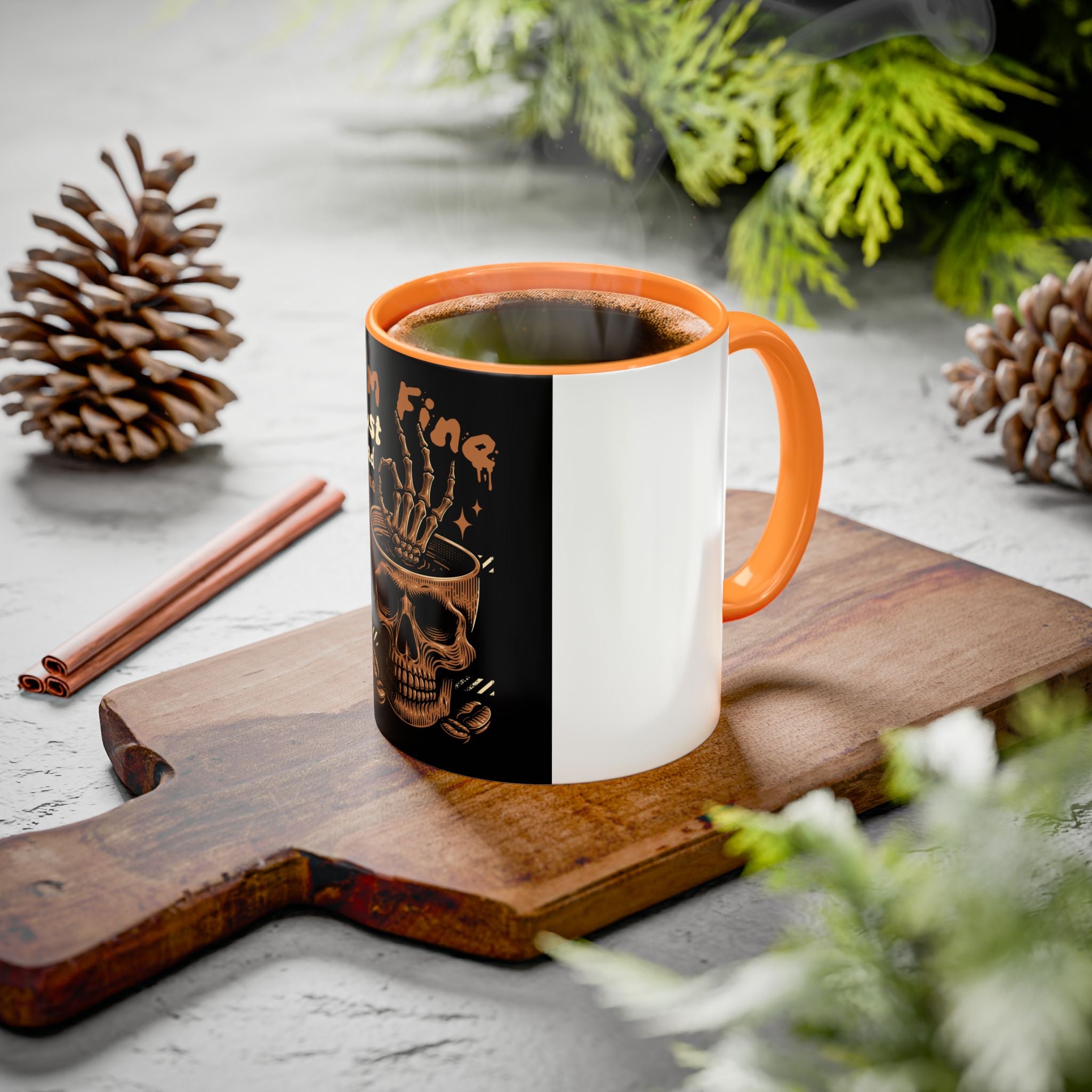 Skull Coffee Mug – "I'm Fine Just Need Coffee" Gothic Ceramic Mug