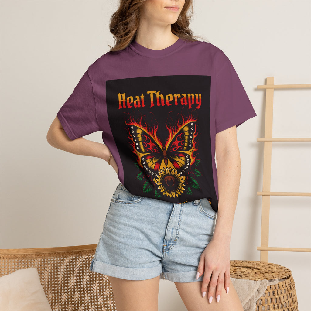 Heat Therapy Butterfly T-Shirt — Retro Floral Sunflower Design