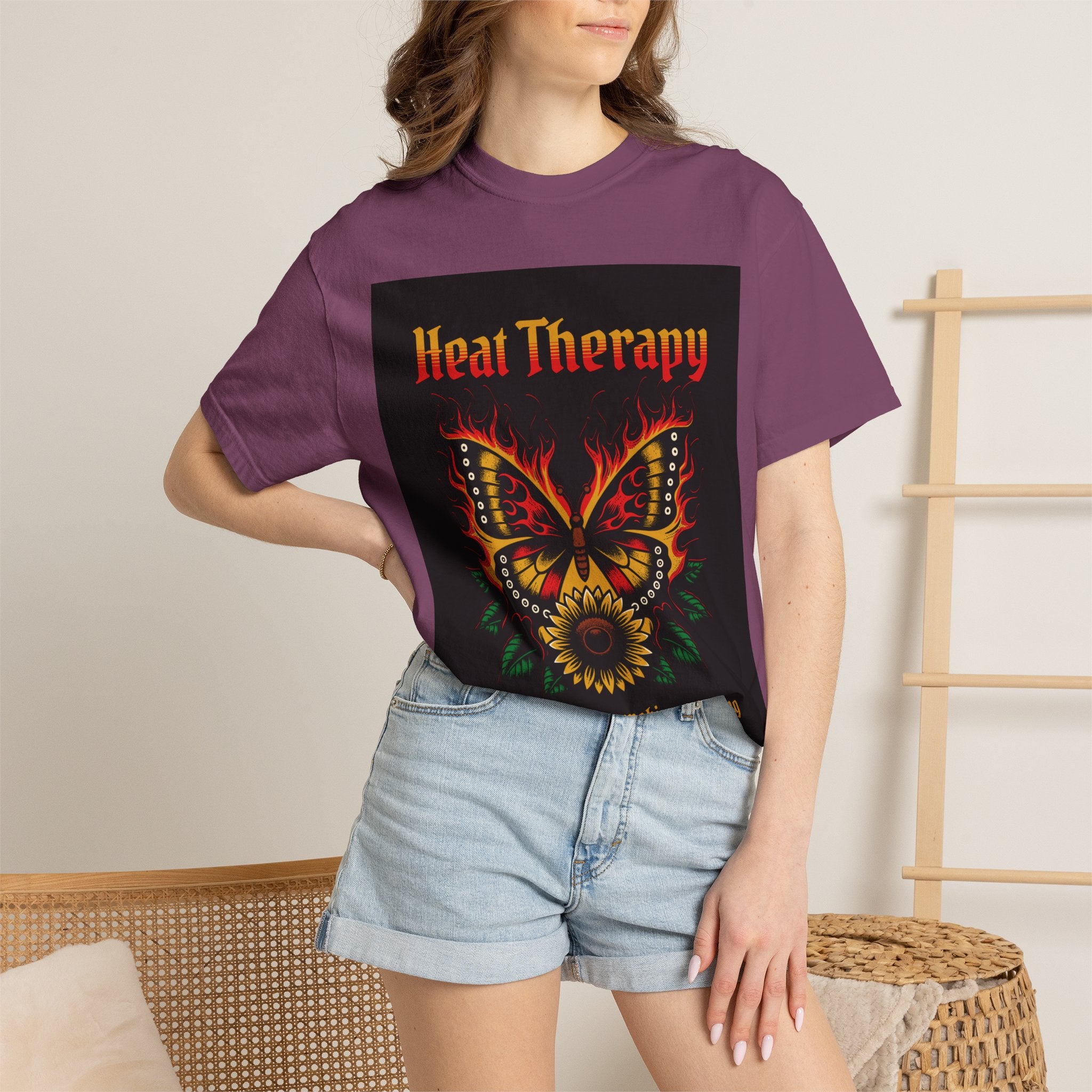 Heat Therapy Butterfly T-Shirt — Retro Floral Sunflower Design