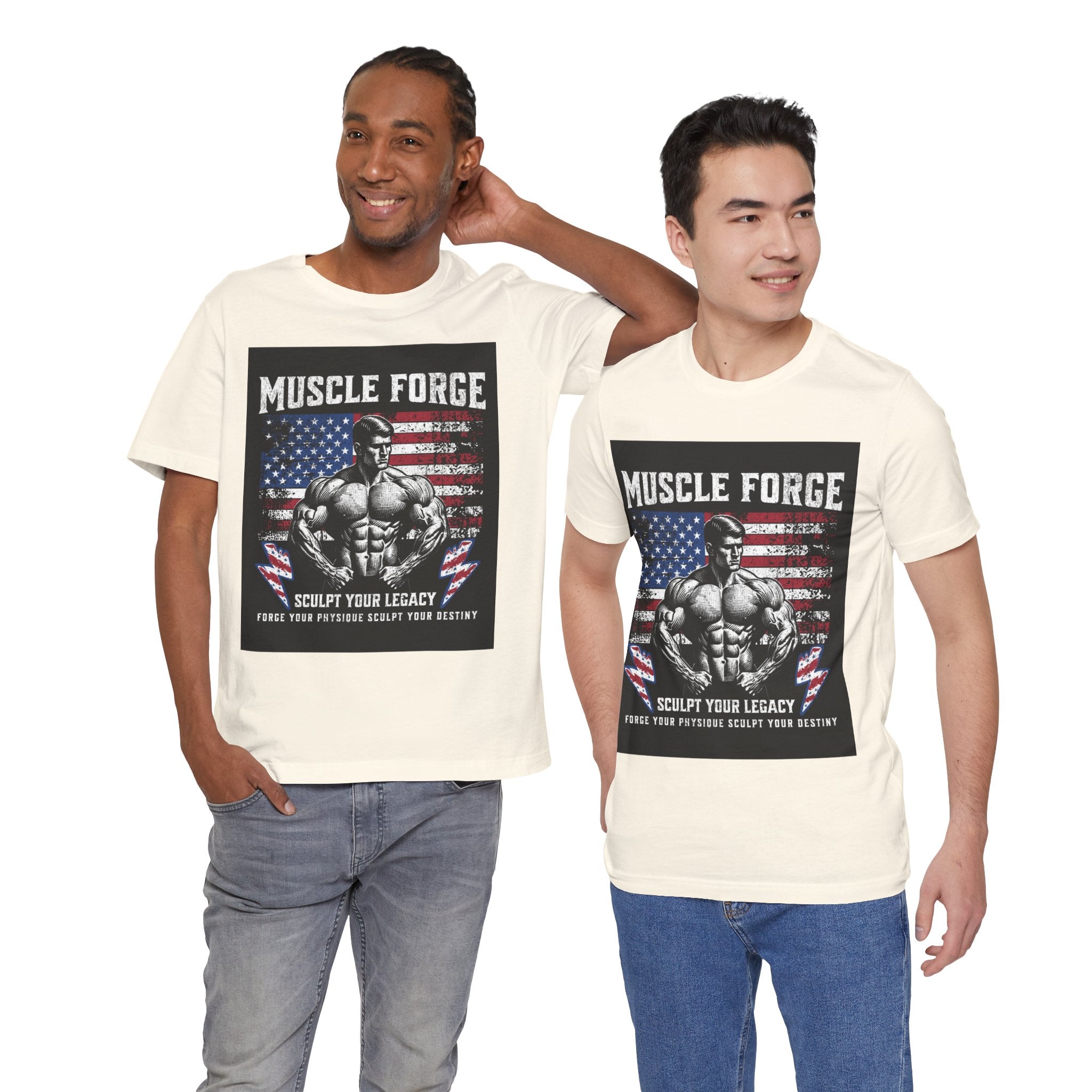 Muscle Forge American Flag Gym Tee — "Sculpt Your Legacy" Fitness T-Shirt