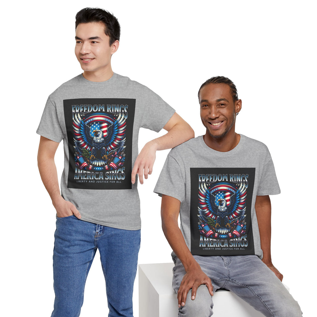 Eagle & American Flag Tee — "Freedom Rings, America Sings" Patriotic T-Shirt
