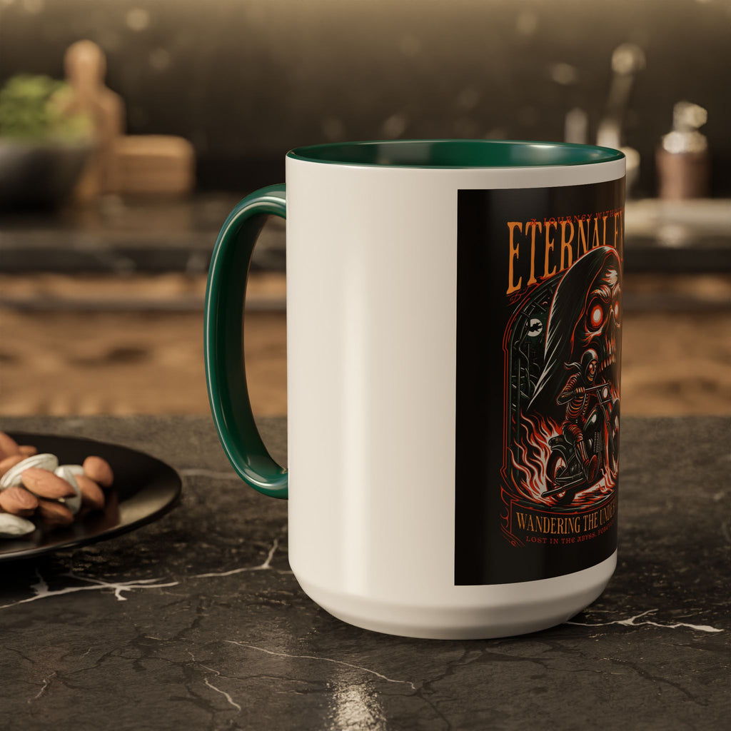 Eternal Exile Skull Biker Mug — Gothic Motorcycle Coffee Cup (11oz/15oz)