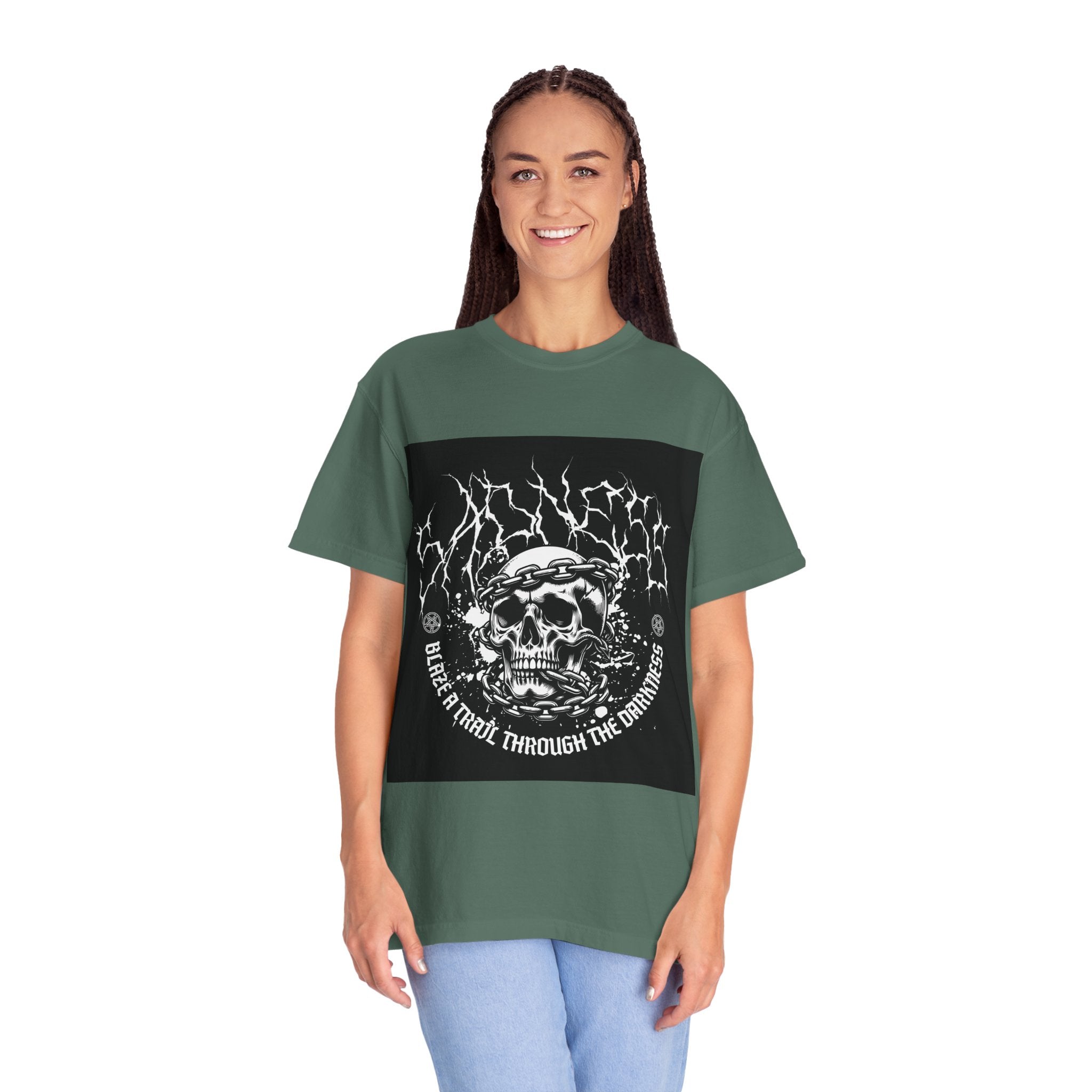 Graphic T-Shirt — 'Break a Path Through the Darkness' Skull Lightning Design