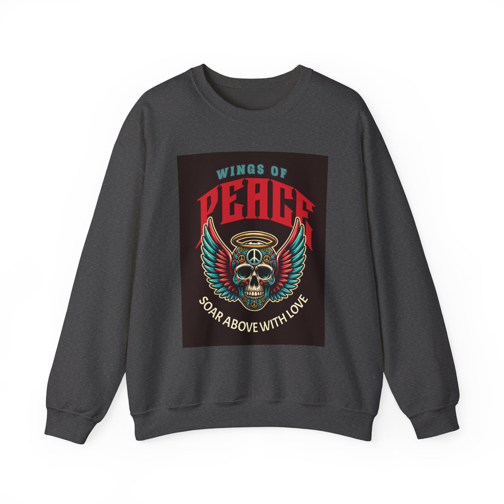 Wings of Peace Skull Crewneck Sweatshirt — Soar Above With Love Graphic