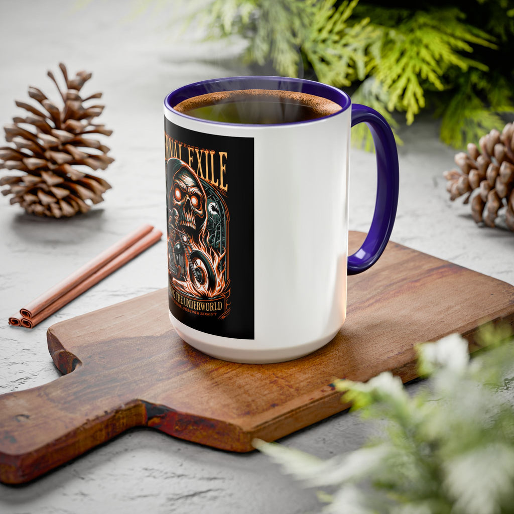 Eternal Exile Skull Biker Mug — Gothic Motorcycle Coffee Cup (11oz/15oz)