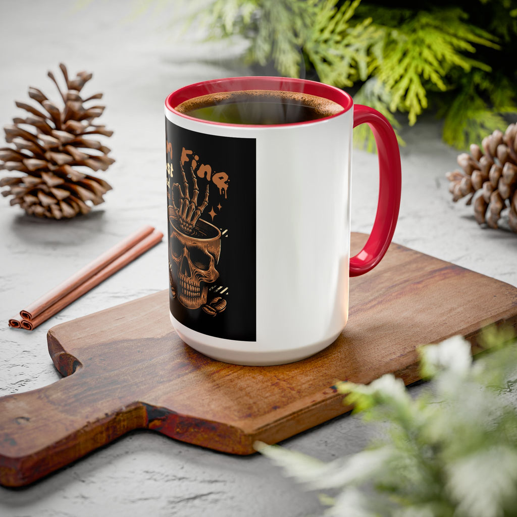 Skull Coffee Mug – "I'm Fine Just Need Coffee" Gothic Ceramic Mug