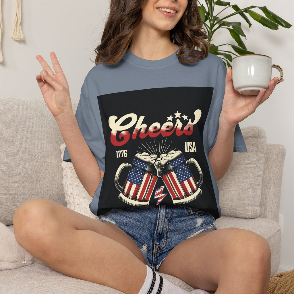 Cheers USA T-Shirt — Patriotic Beer Mugs Graphic Tee (1776)