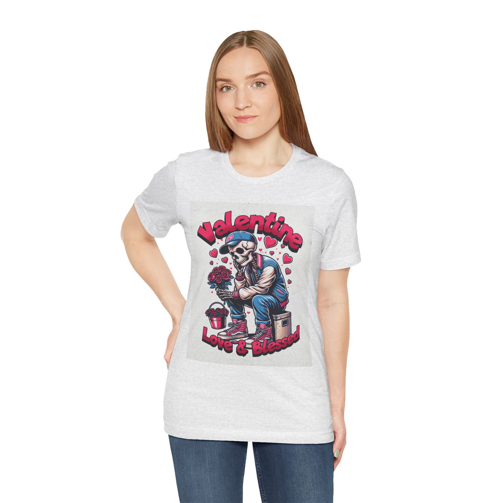 Valentine Skull T-Shirt – "Love & Blessed" Gothic Valentine Tee
