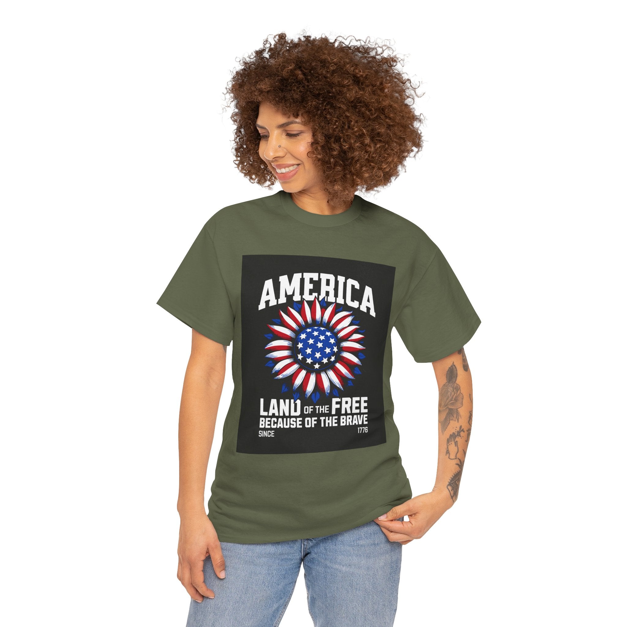Patriotic America Tee — "Land of the Free Because of the Brave" Cotton T-Shirt