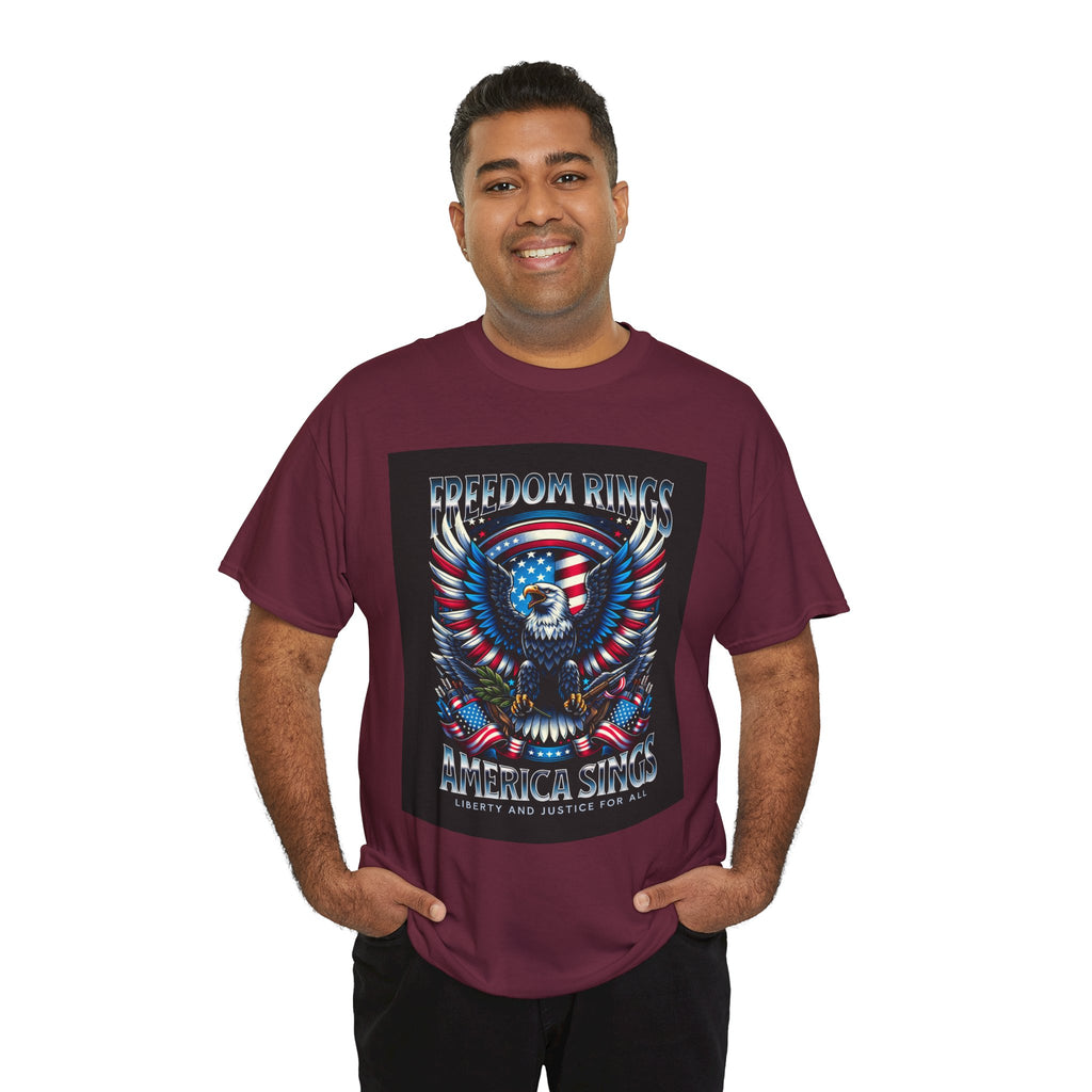 Eagle & American Flag Tee — "Freedom Rings, America Sings" Patriotic T-Shirt