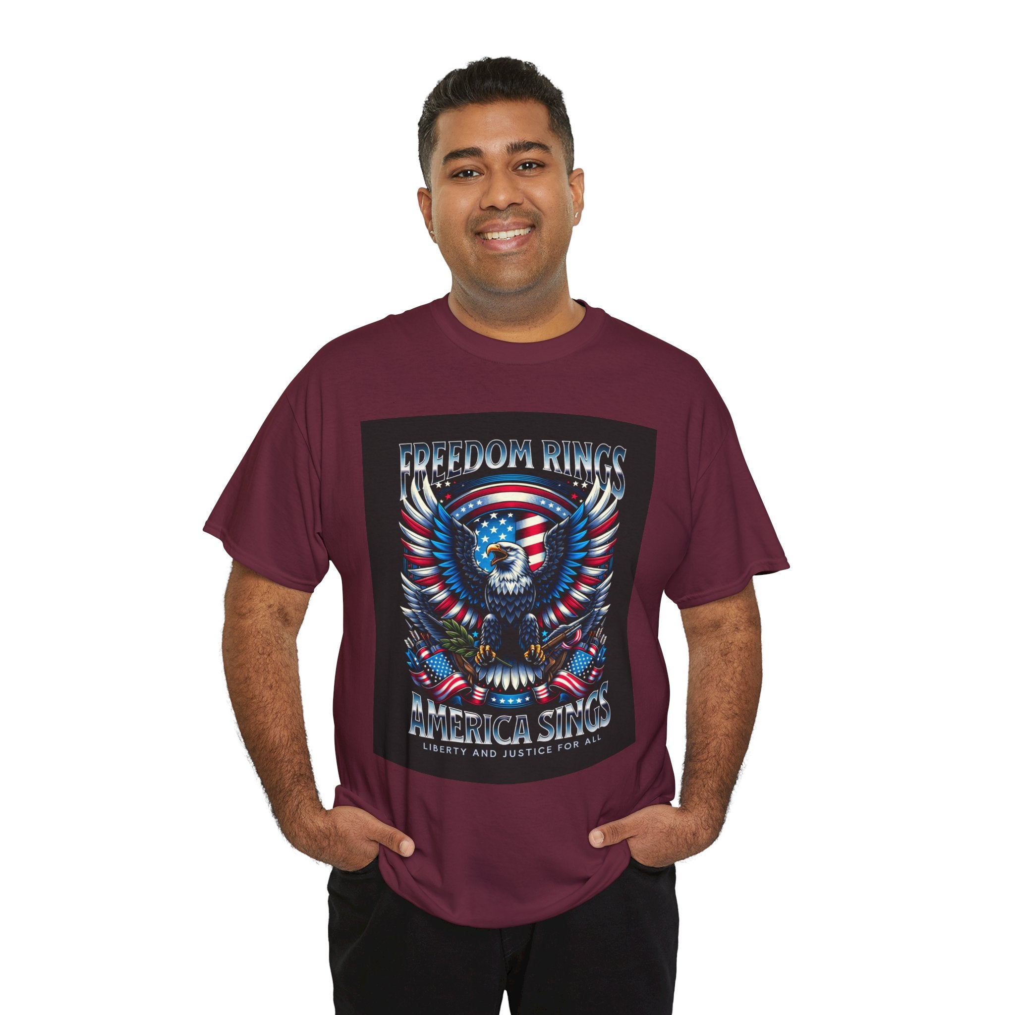 Eagle & American Flag Tee — "Freedom Rings, America Sings" Patriotic T-Shirt