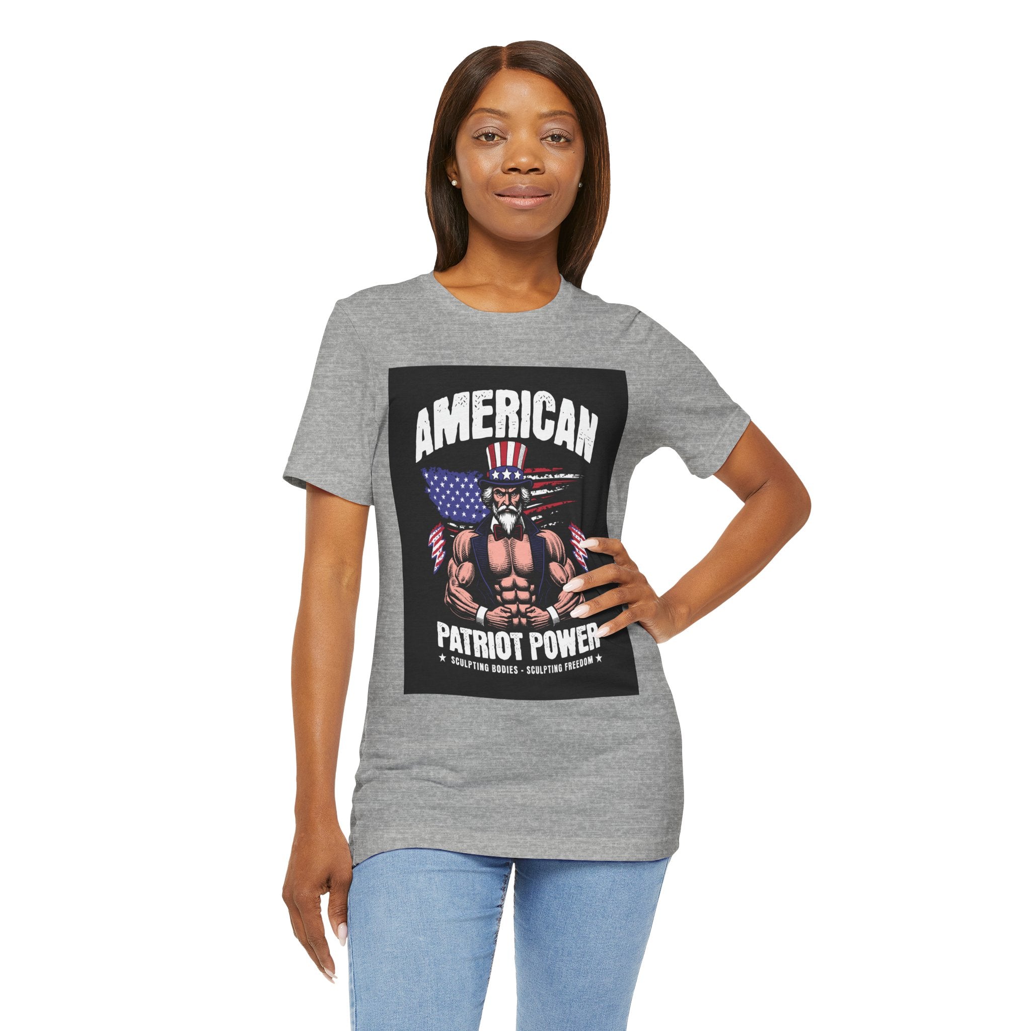 Patriot Power T-Shirt — American Flag Uncle Sam Muscle Graphic Tee