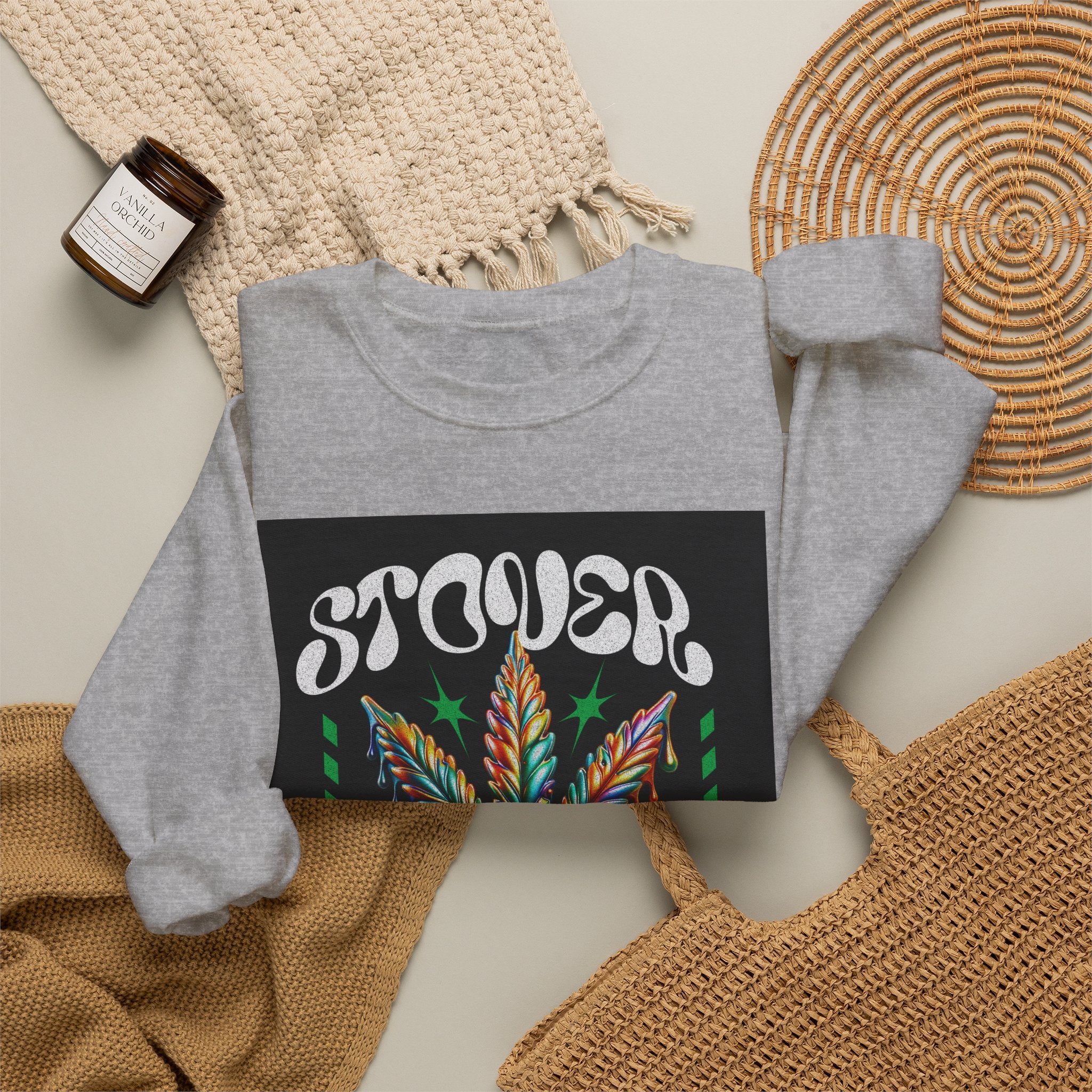 Sweatshirt — Stoner 'Grow Your Own Serenity' Colorful Cannabis Leaf Crewneck