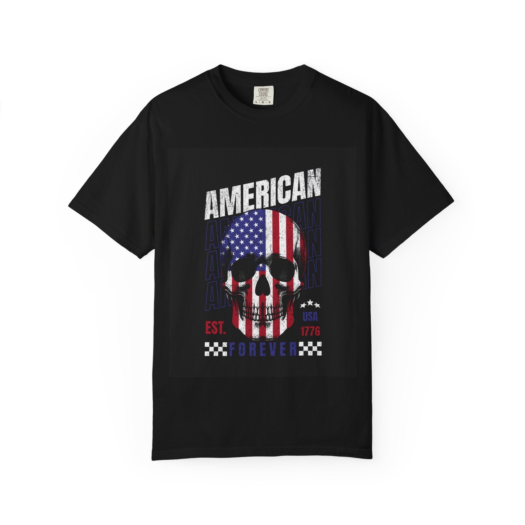American Skull Flag T-Shirt — "American Forever" Patriotic Graphic Tee