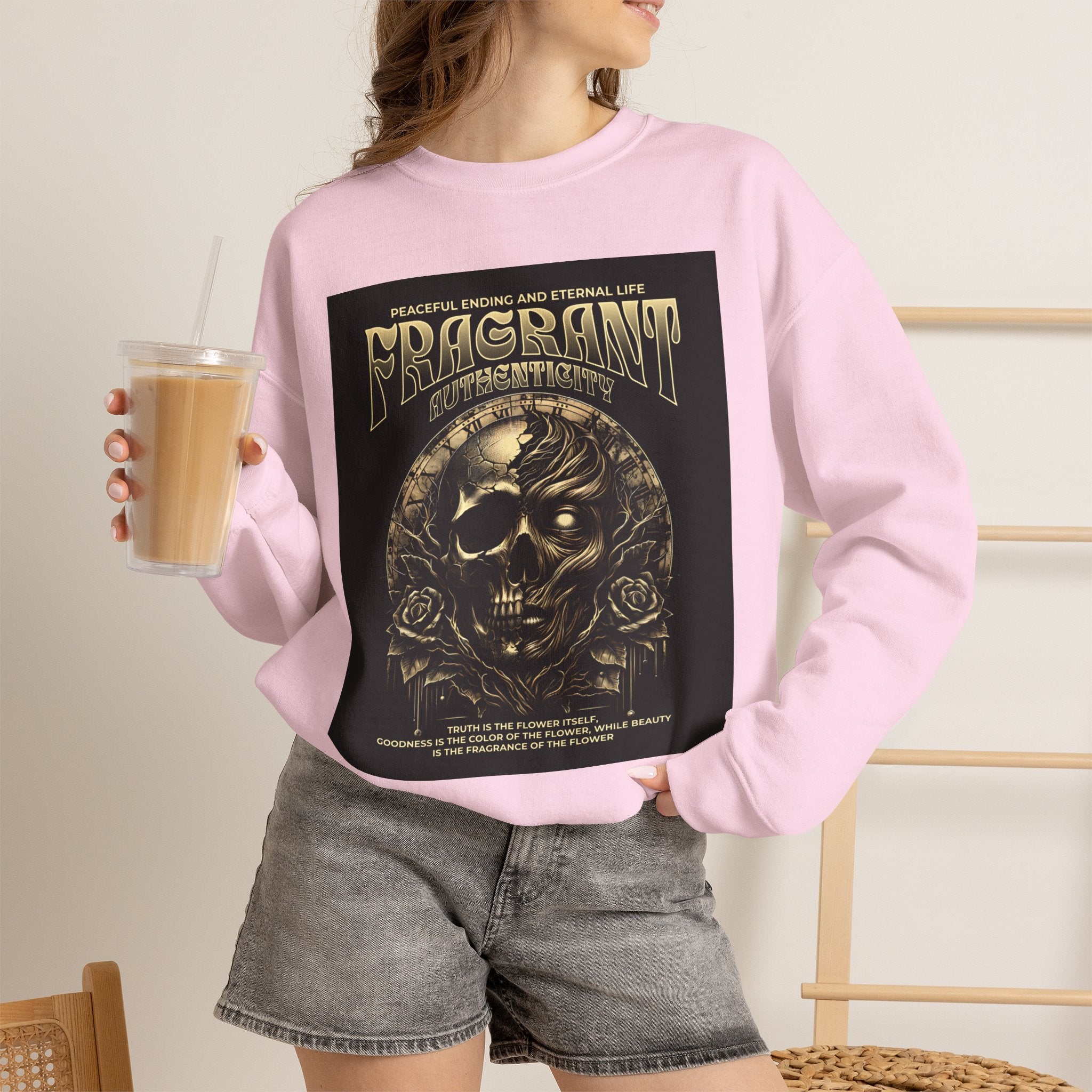 Skull & Roses Crewneck Sweatshirt — “Decrepit” Gothic Graphic