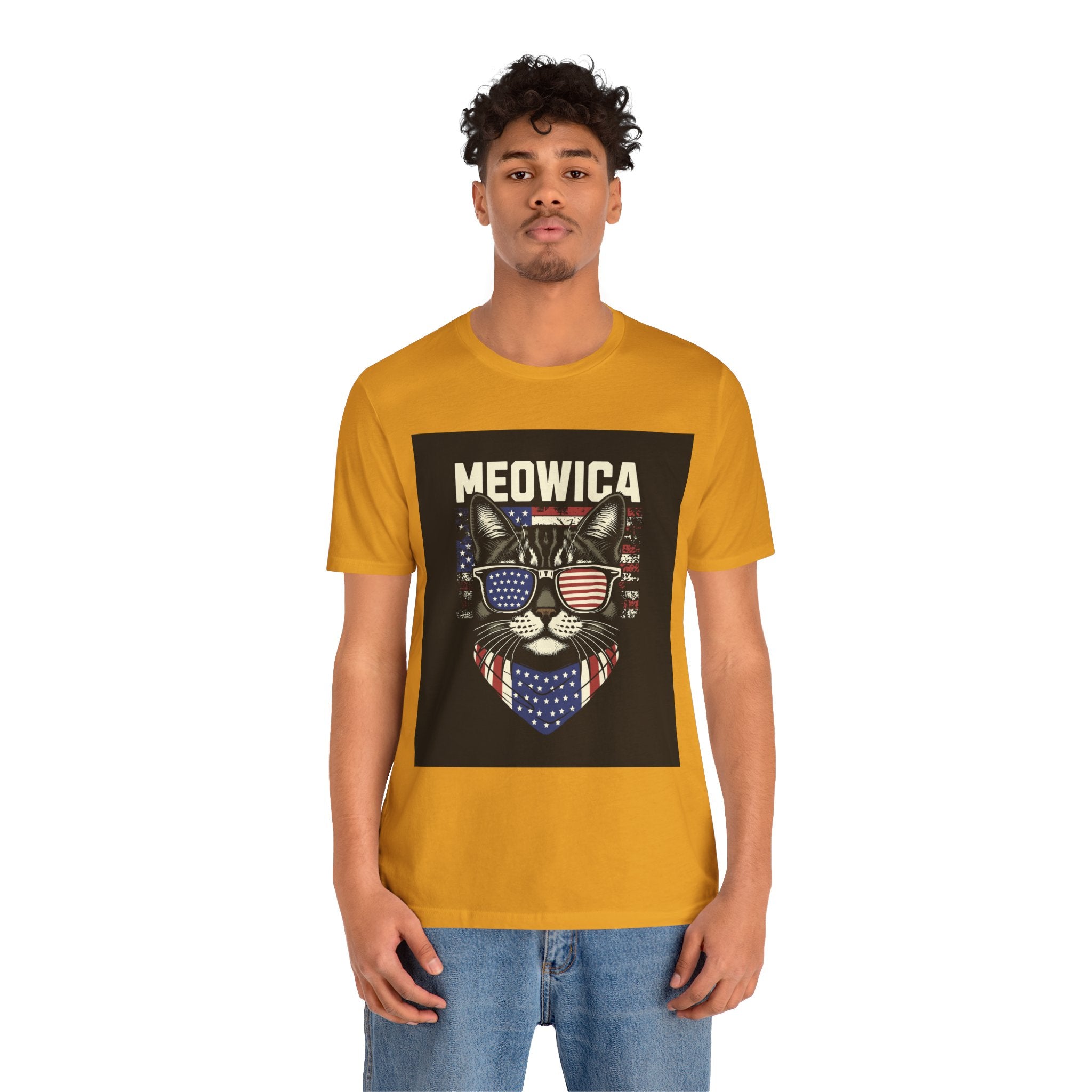Meowica Cat Tee — Patriotic USA Flag Sunglasses Graphic T-Shirt