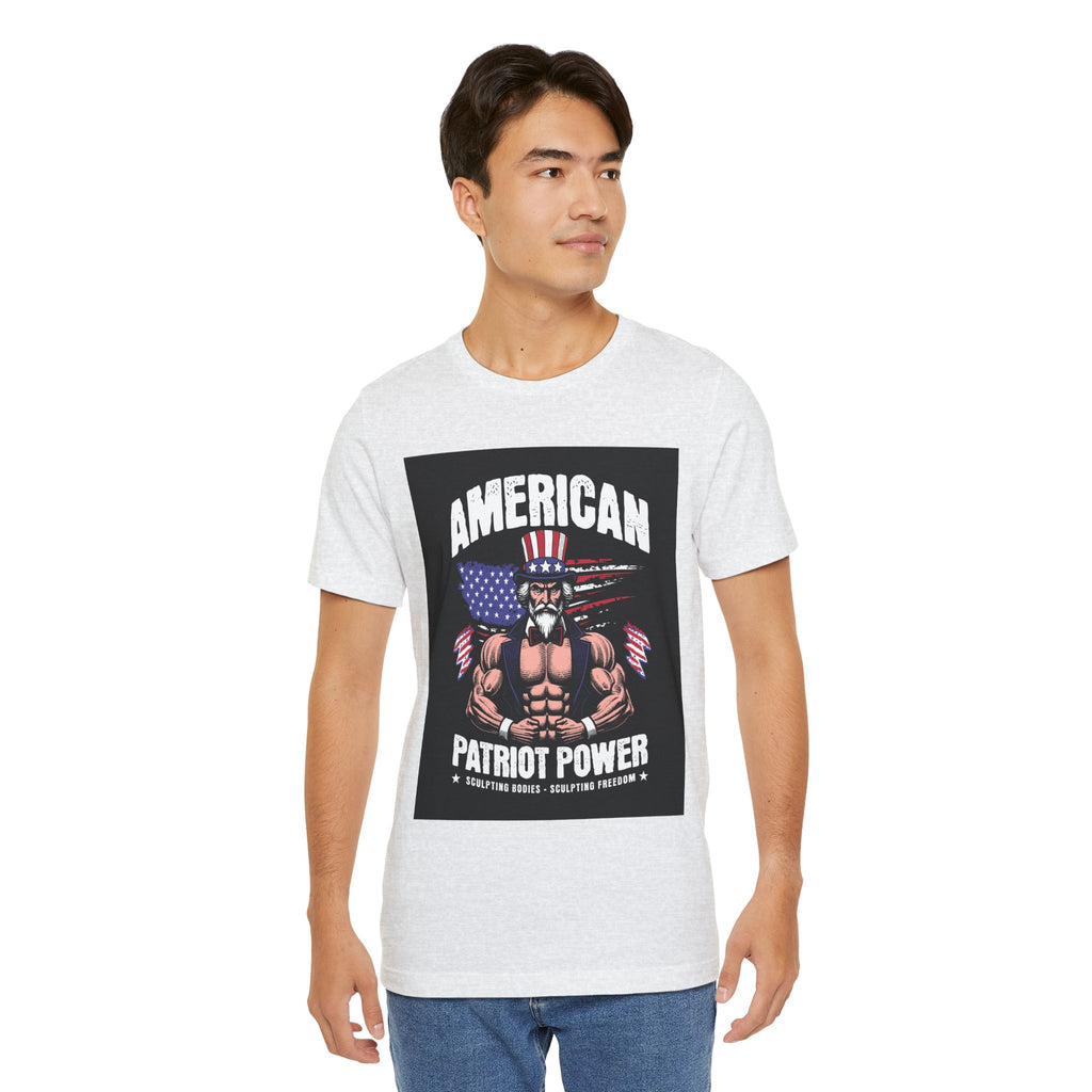 Patriot Power T-Shirt — American Flag Uncle Sam Muscle Graphic Tee