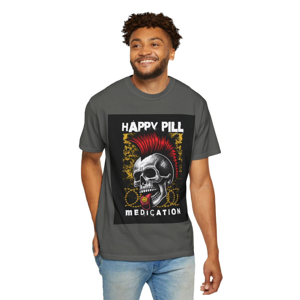 Happy Pill Punk Skull T-Shirt — 'Happy Pill Medication' Graphic Tee