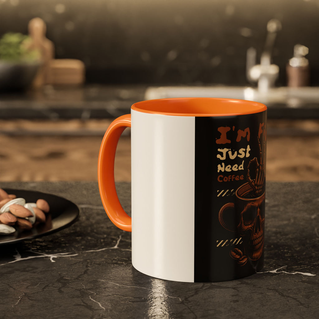 Skull Coffee Mug – "I'm Fine Just Need Coffee" Gothic Ceramic Mug