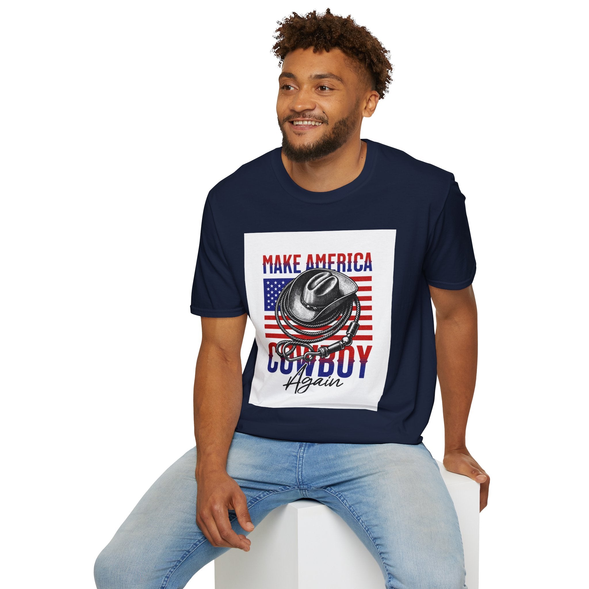 Make America Cowboy Again T-Shirt — Patriotic Western Flag Tee