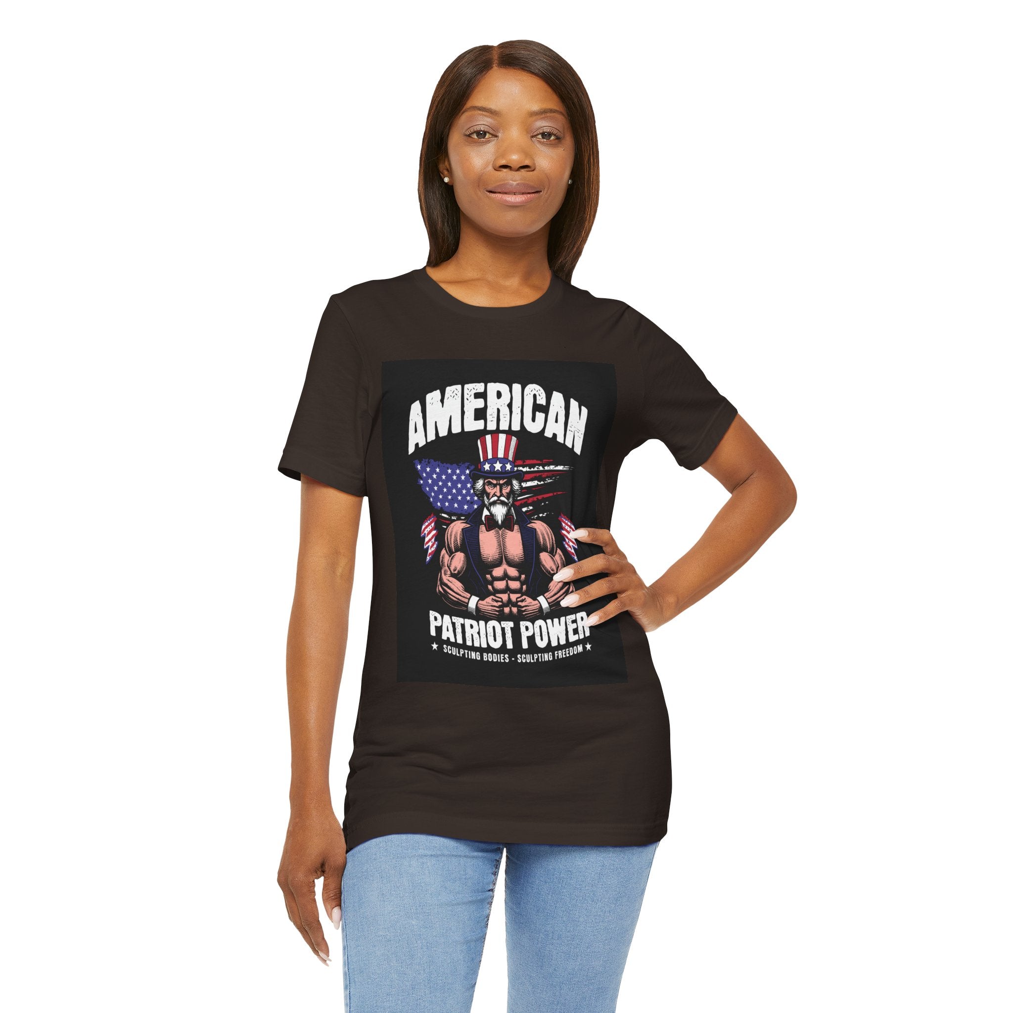 Patriot Power T-Shirt — American Flag Uncle Sam Muscle Graphic Tee
