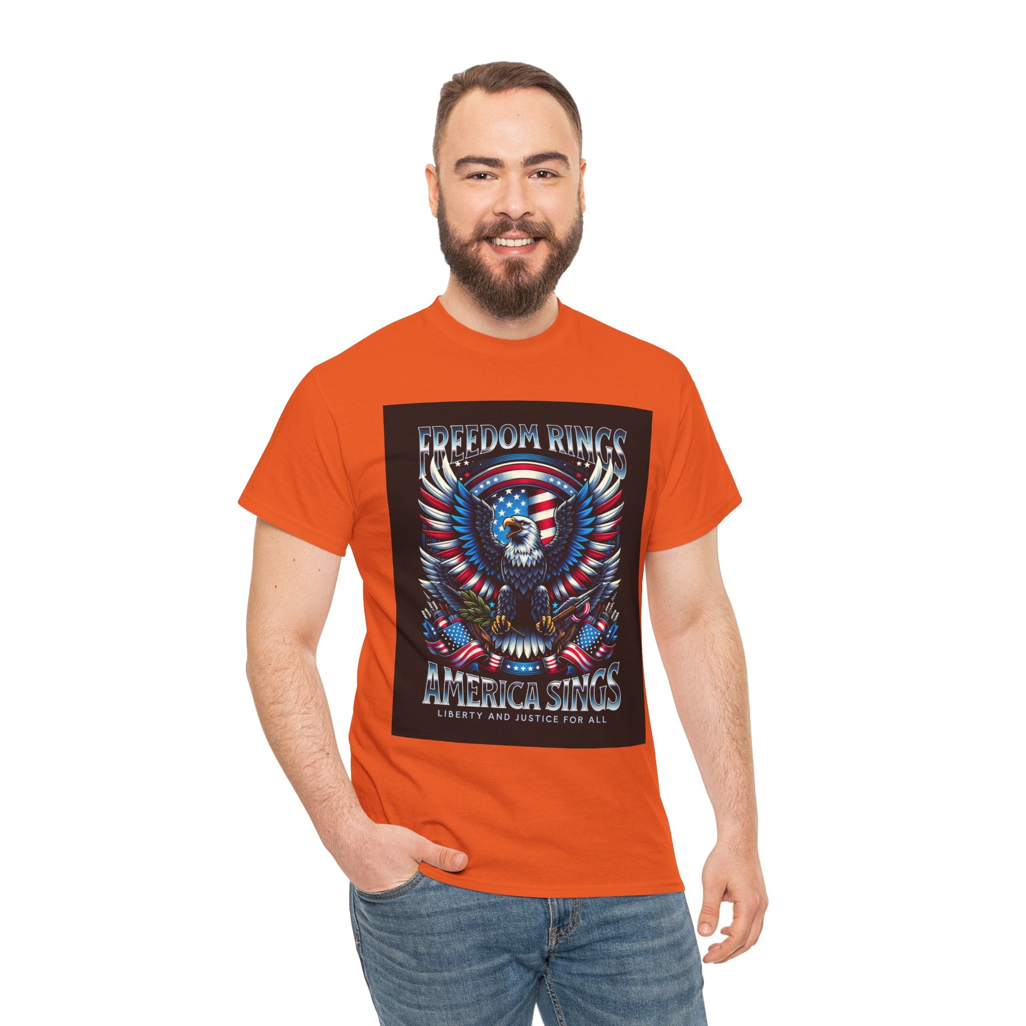 Eagle & American Flag Tee — "Freedom Rings, America Sings" Patriotic T-Shirt