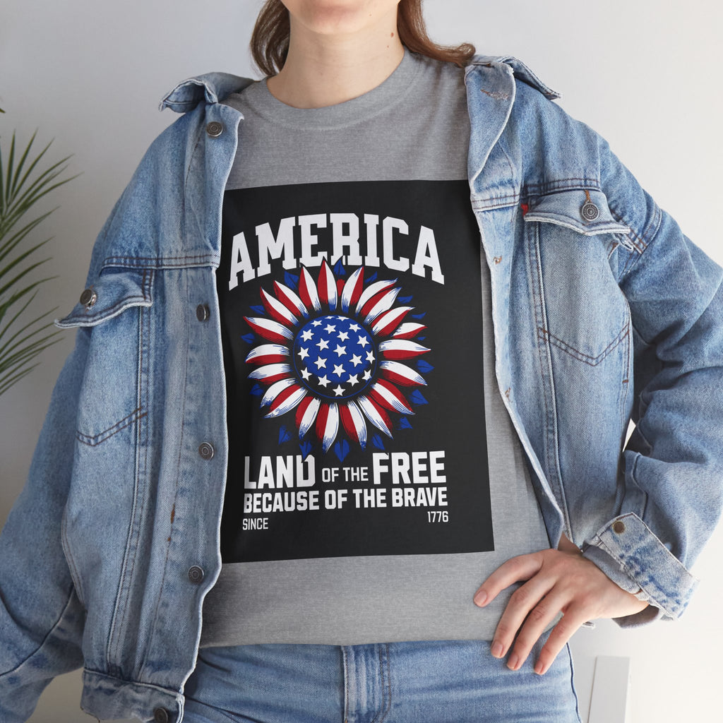 Patriotic America Tee — "Land of the Free Because of the Brave" Cotton T-Shirt