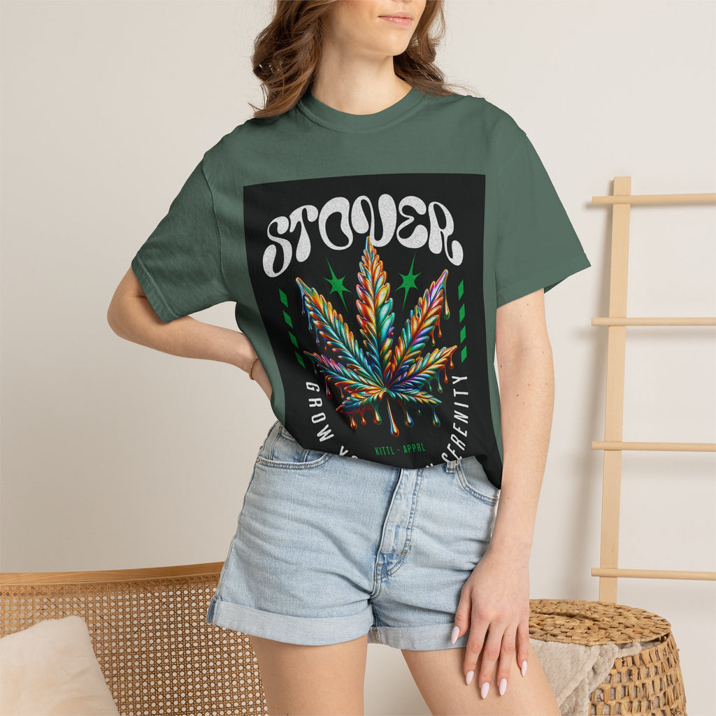 T-Shirt — Stover "Grow Your Own Serenity" Colorful Cannabis Leaf Graphic