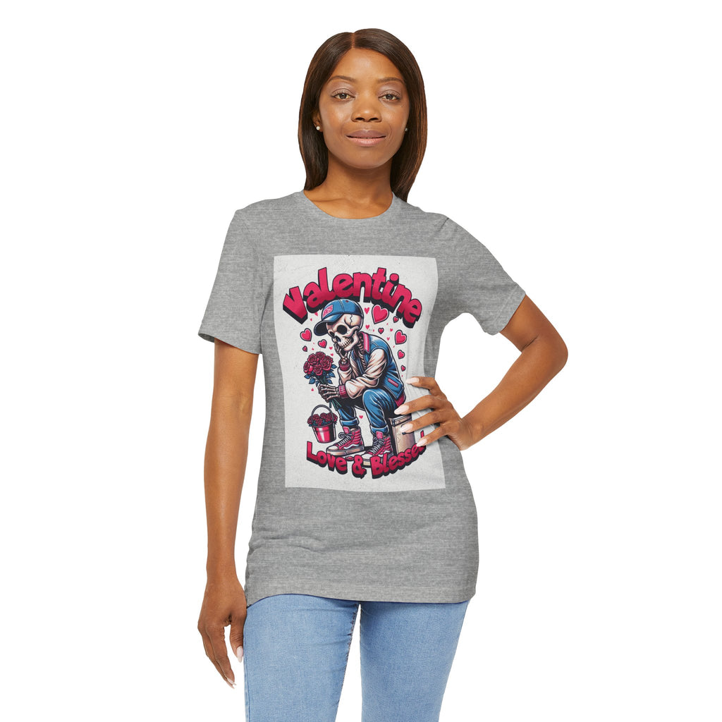 Valentine Skull T-Shirt – "Love & Blessed" Gothic Valentine Tee