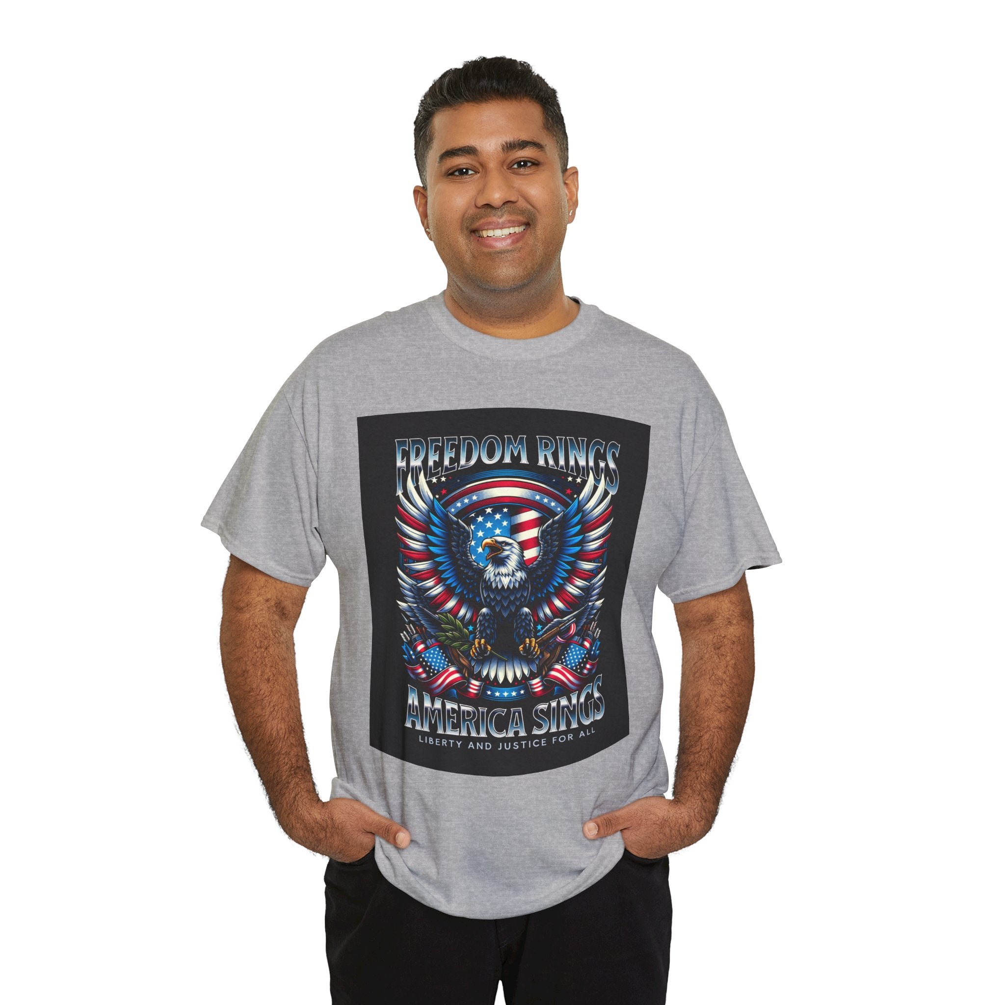 Eagle & American Flag Tee — "Freedom Rings, America Sings" Patriotic T-Shirt