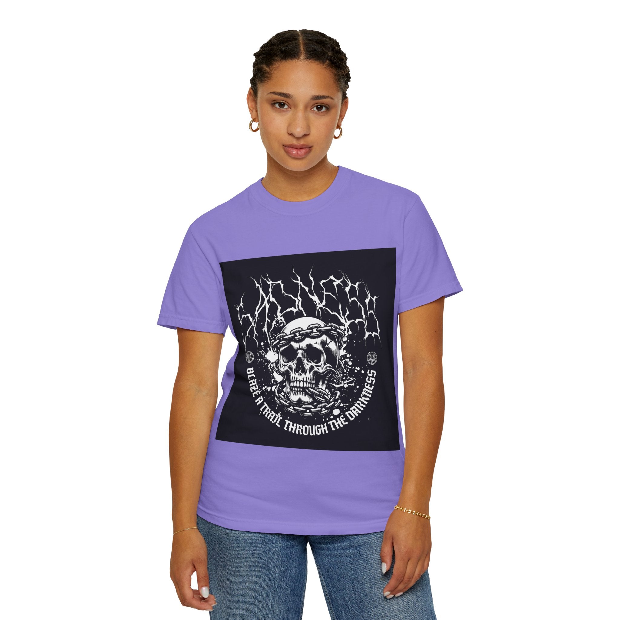 Graphic T-Shirt — 'Break a Path Through the Darkness' Skull Lightning Design
