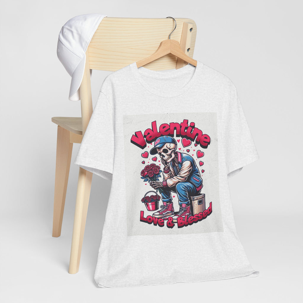 Valentine Skull T-Shirt – "Love & Blessed" Gothic Valentine Tee