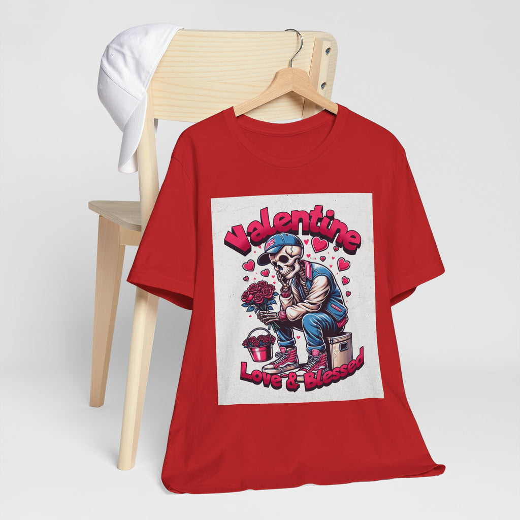 Valentine Skull T-Shirt – "Love & Blessed" Gothic Valentine Tee