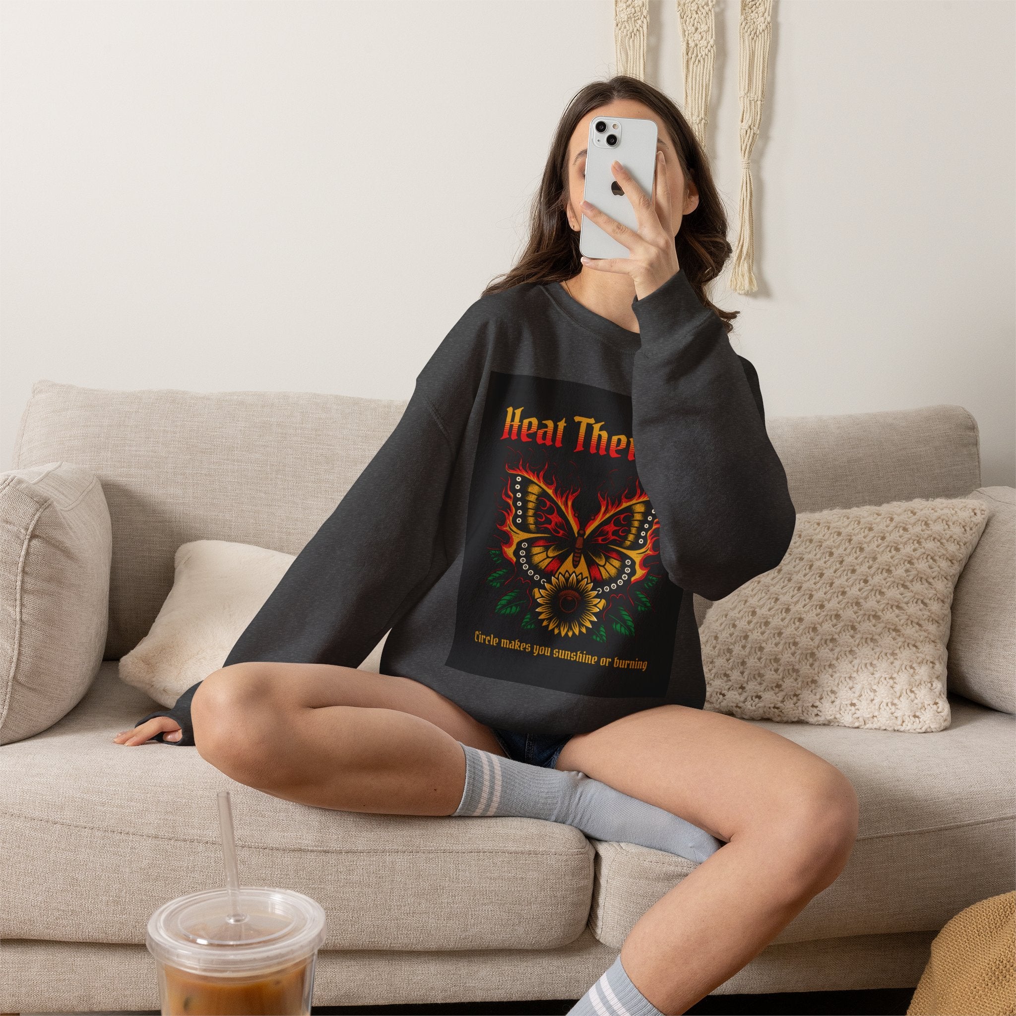Heat Therapy Crewneck Sweatshirt — Butterfly Flame Graphic