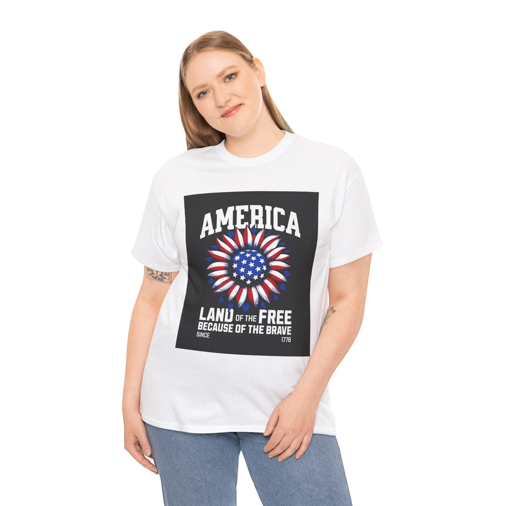 Patriotic America Tee — "Land of the Free Because of the Brave" Cotton T-Shirt