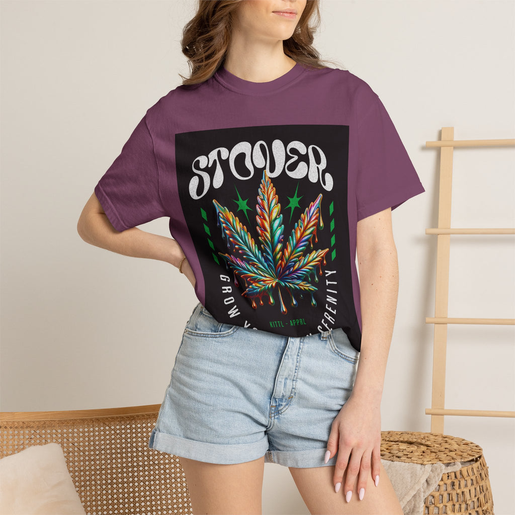 T-Shirt — Stover "Grow Your Own Serenity" Colorful Cannabis Leaf Graphic