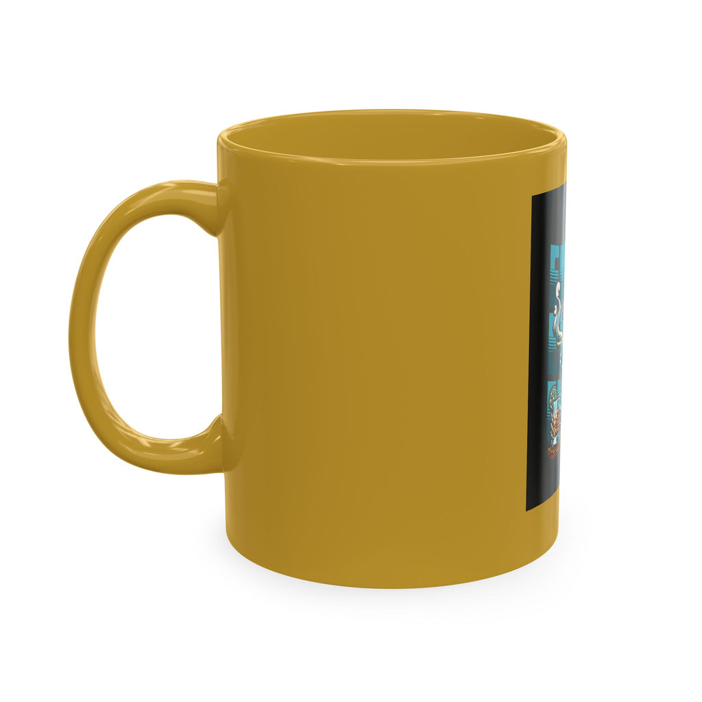 Skull 'Energy' Ceramic Coffee Mug — Retro Skeleton with Drink Design