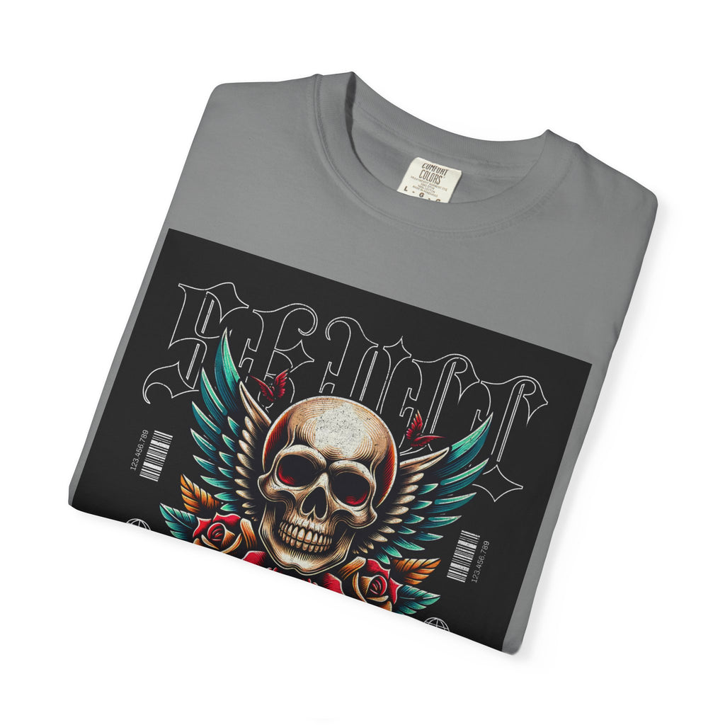 Skull Wings Graphic T-Shirt — Vintage Rock Tattoo Style with Roses