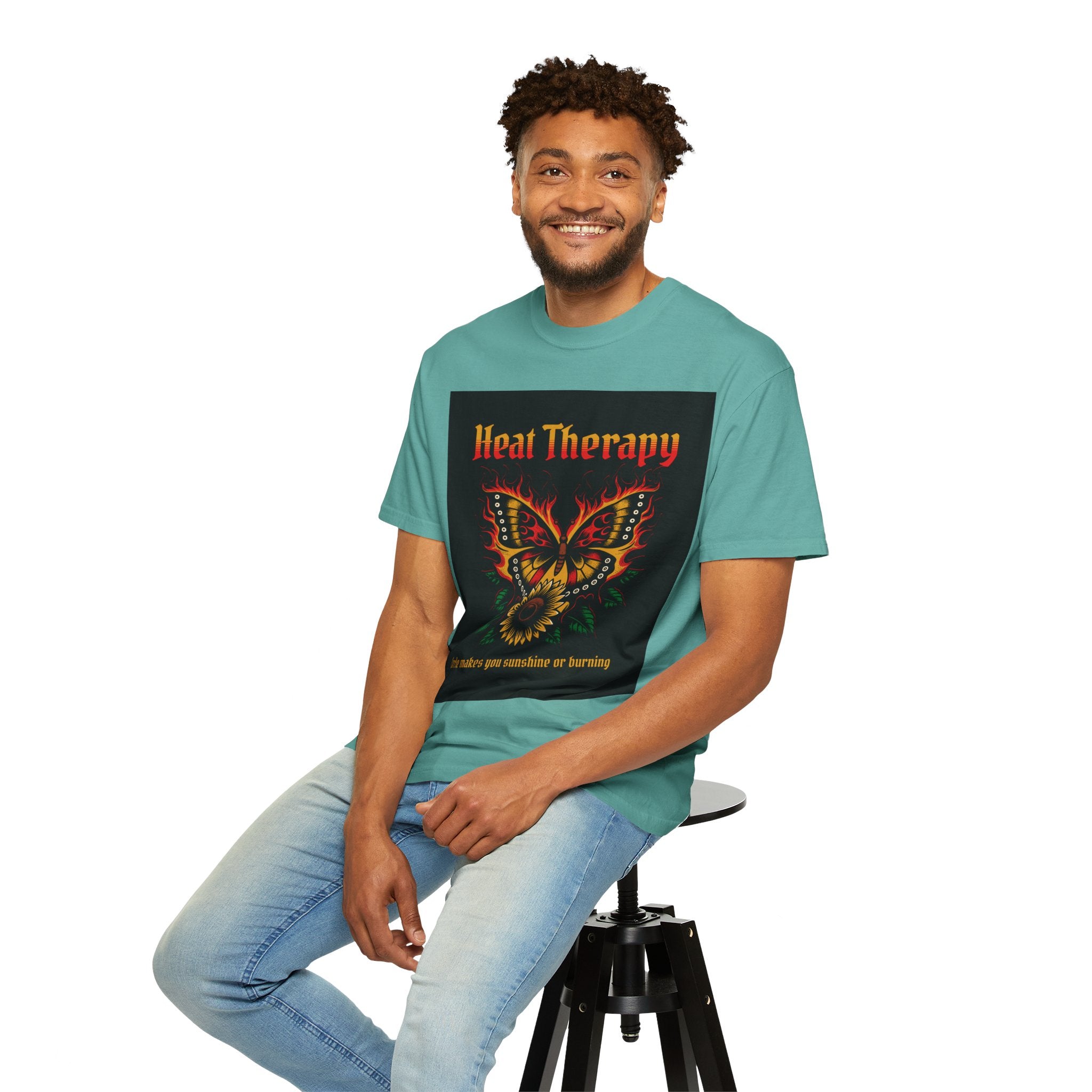 Heat Therapy Butterfly T-Shirt — Retro Floral Sunflower Design