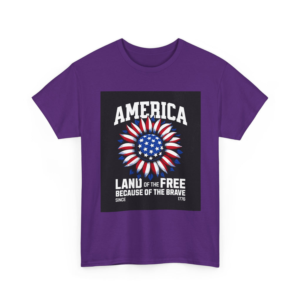Patriotic America Tee — "Land of the Free Because of the Brave" Cotton T-Shirt