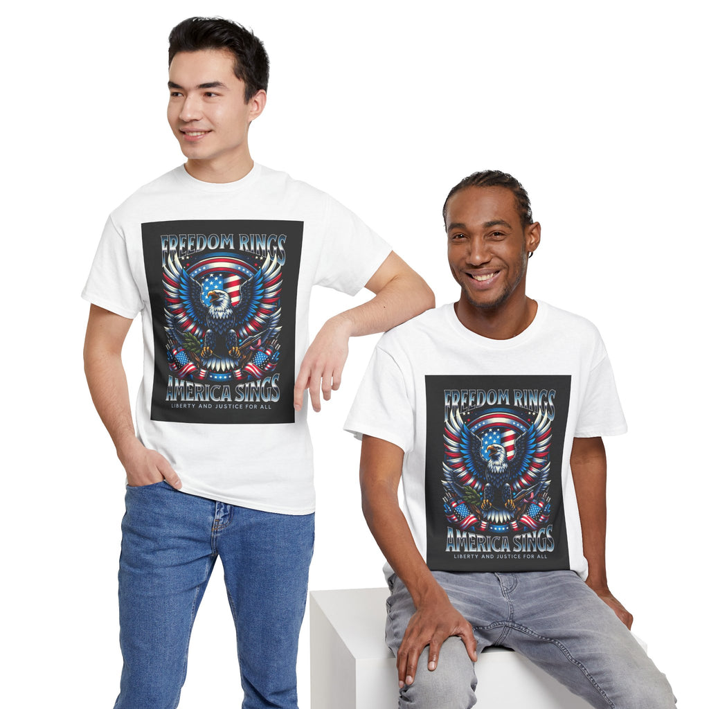 Eagle & American Flag Tee — "Freedom Rings, America Sings" Patriotic T-Shirt